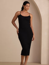 [Zwart] SilkSilky-NL Square Neck Jurk 004