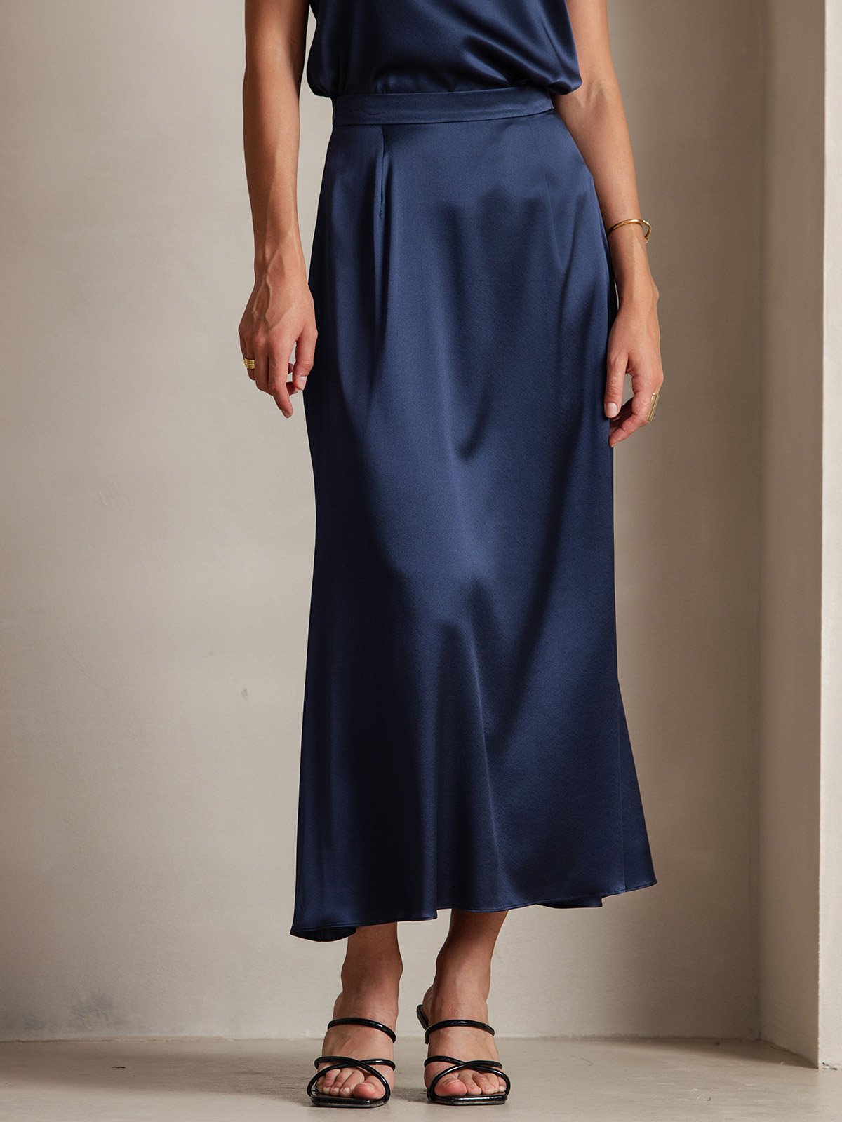 [Donkerblauw] SilkSilky-NL 19Momme Zijde Skirt 001