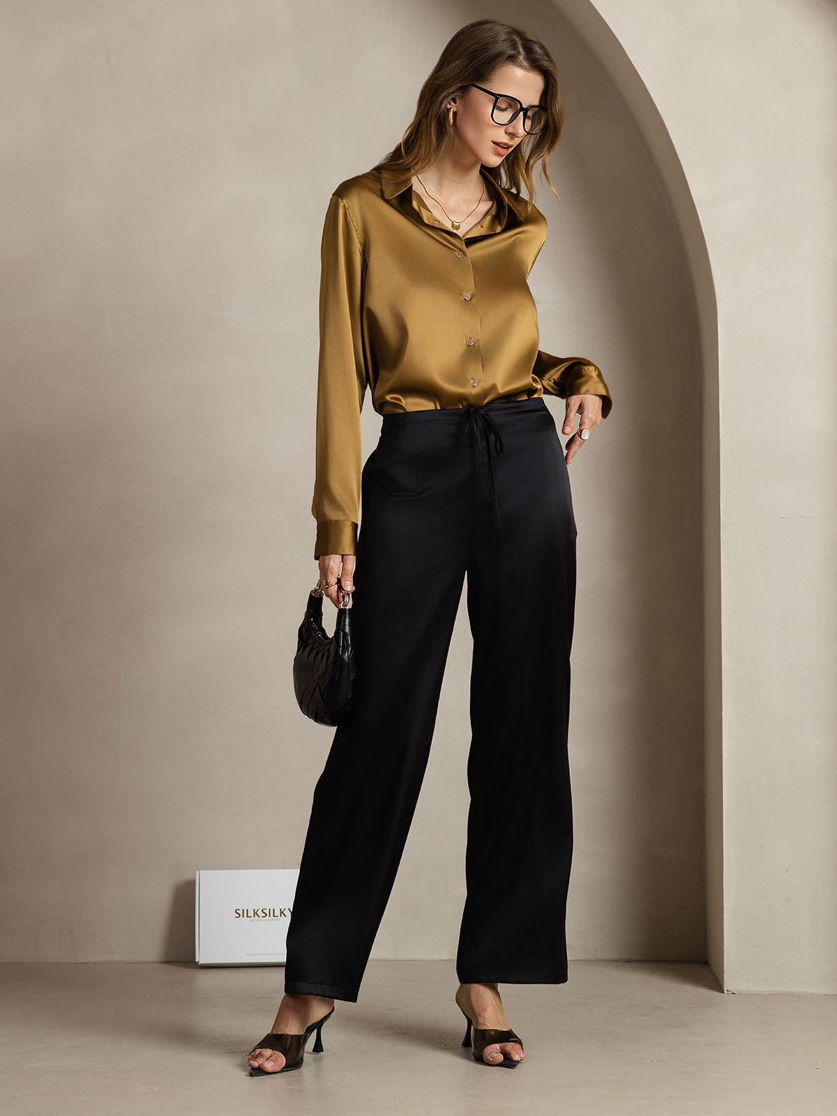 [Brons] SilkSilky-NL Zijde Kraag Dames Blouse 007