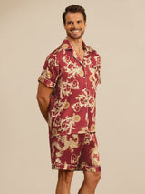 [Wijnrode Draak] SilkSilky-NL Short Sleeve Notch Collar Heren Pyjama Set 003