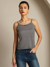 [Zwarte Streep] SilkSilky-NL Square Neck Cami-Top 001