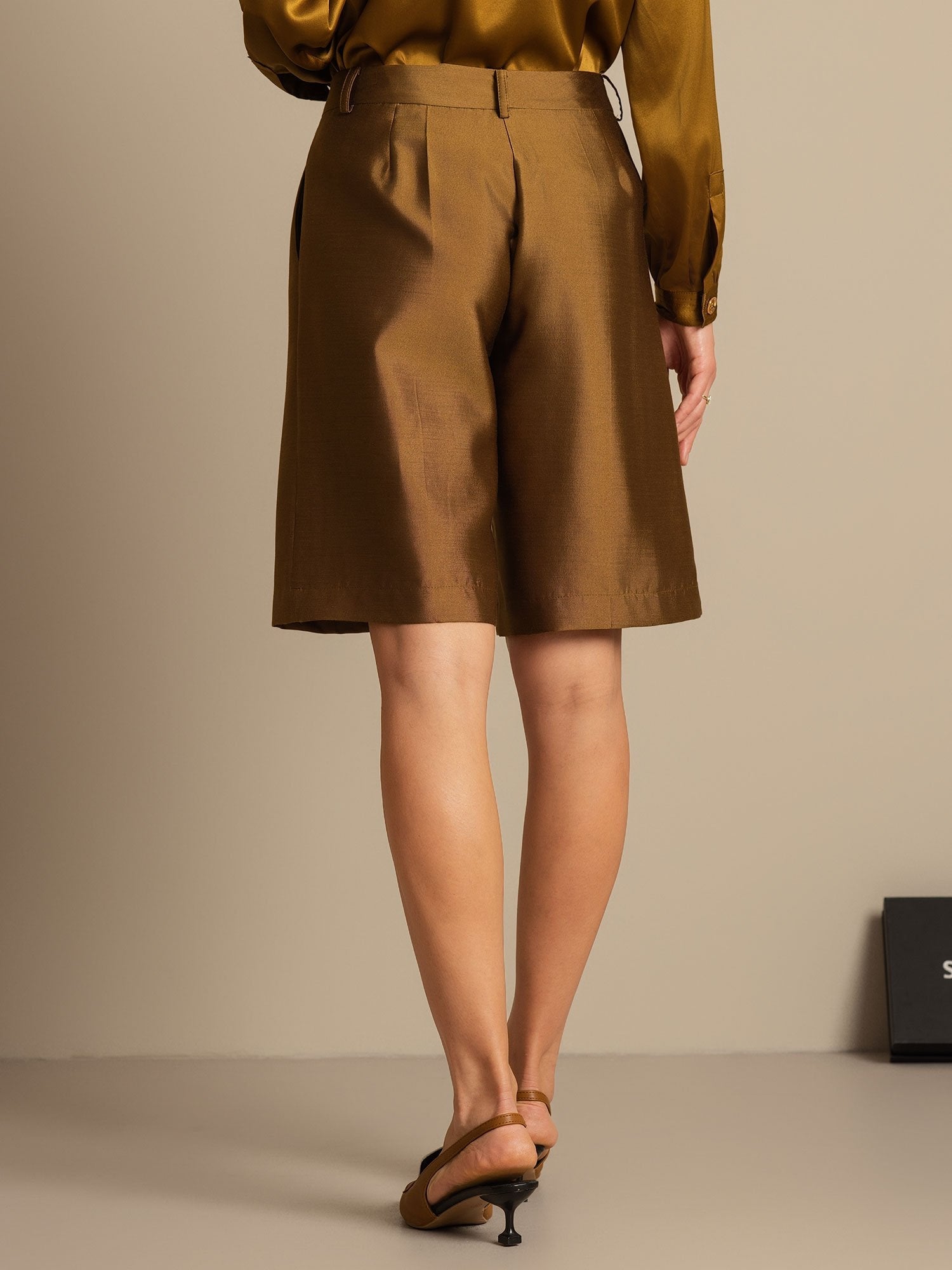 [Brons] SilkSilky-NL 32Momme Silk-Wool Blend Womens Shorts 002,