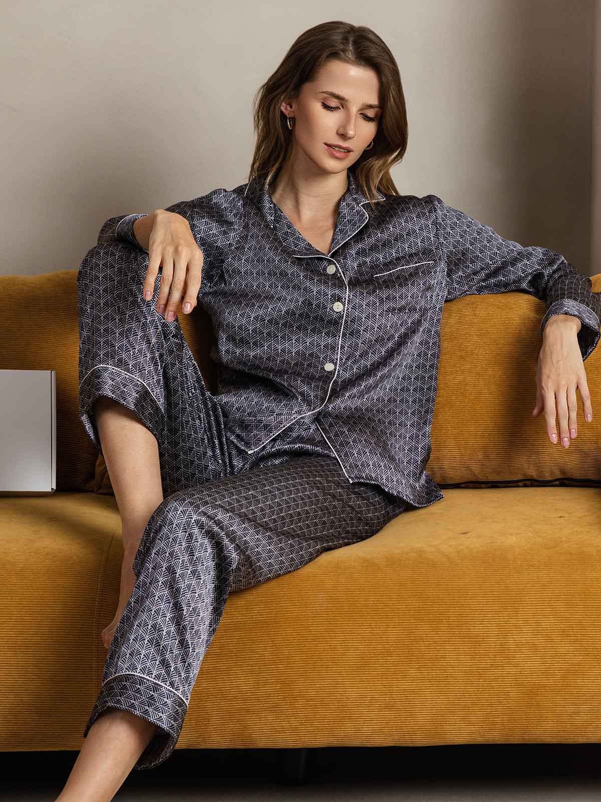 [Marine Ginkgo] SilkSilky-NL Womens Pajamas 005