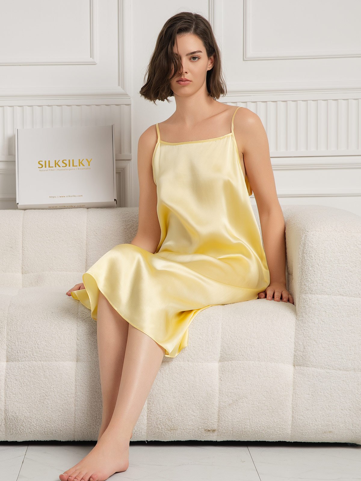 [Lichtgeel] SilkSilky-NL 19Momme Zijde Mouwloos Dress 006