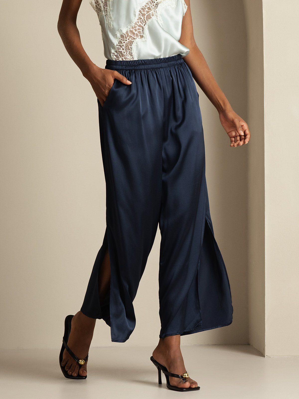 [Donkerblauw] SilkSilky-NL 19Momme Zijde Womens Pants 003