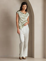 [Lichtgroene] SilkSilky-NL Cap Sleeve Cowl Neck Dames T-Shirt 004