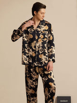 [Zwarte Draak] SilkSilky-NL Long Sleeve Notch Collar Heren Pyjama Set 003