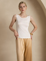 [Wit] SilkSilky-NL Mouwloos Ronde Hals Dames T-Shirt 005