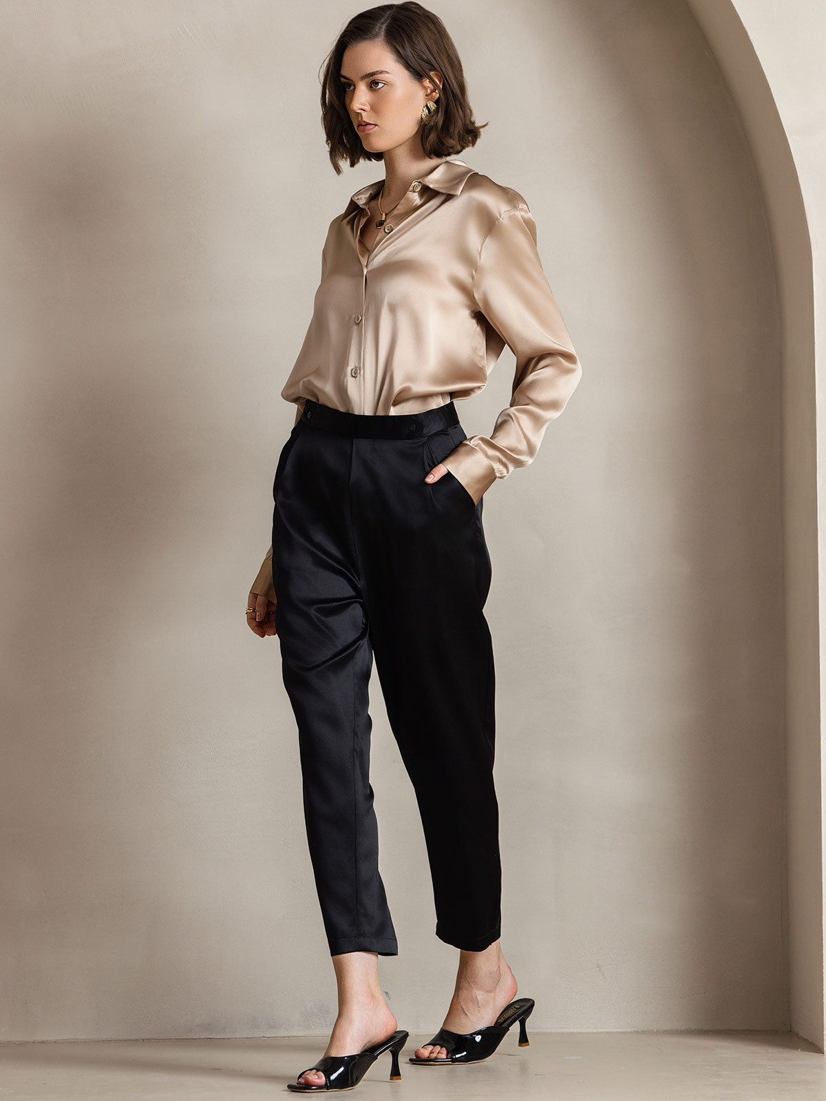 [Champagne] SilkSilky-NL Zijde Kraag Dames Blouse 008