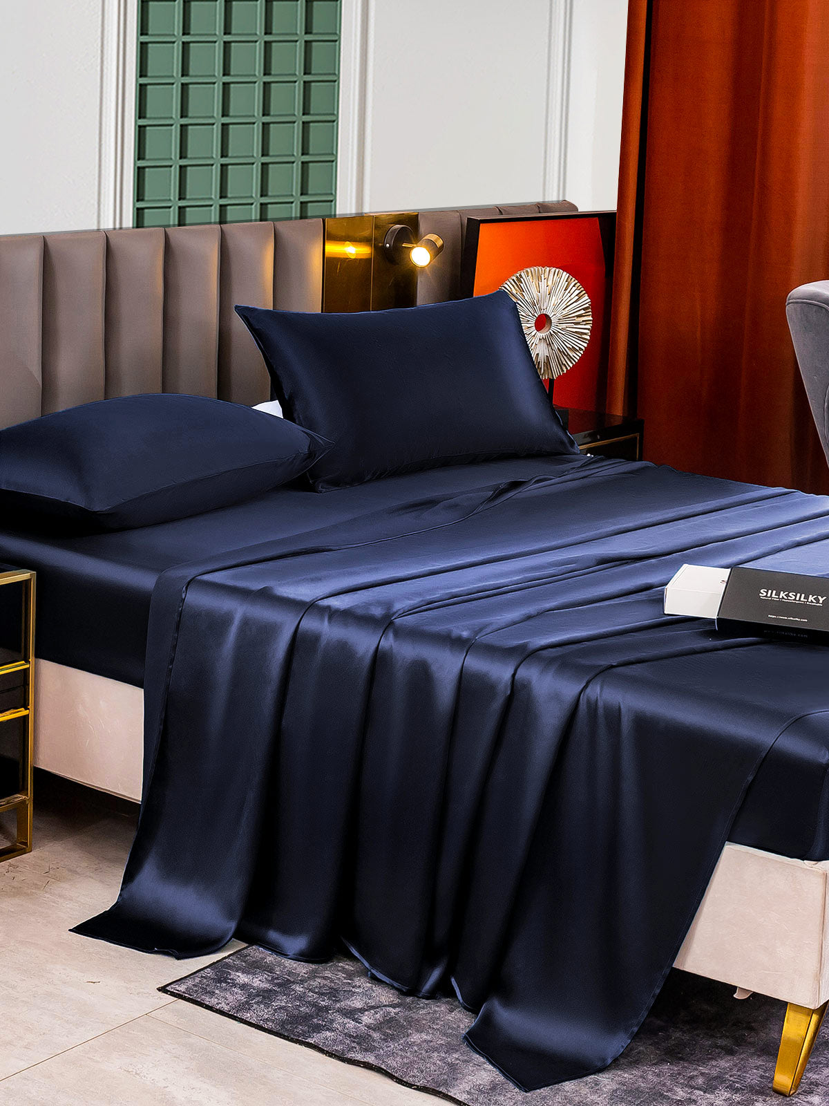 [Donkerblauw] SilkSilky-NL 25Momme Bedding Set 003