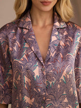 [Roze Palm] SilkSilky-NL Half Sleeve Lapel Collar Dames Pyjama Set 005