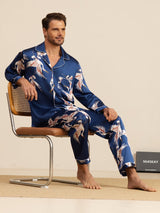 [Donkerblauw] SilkSilky-NL Long Sleeve Notch Collar Heren Pyjama Set 008