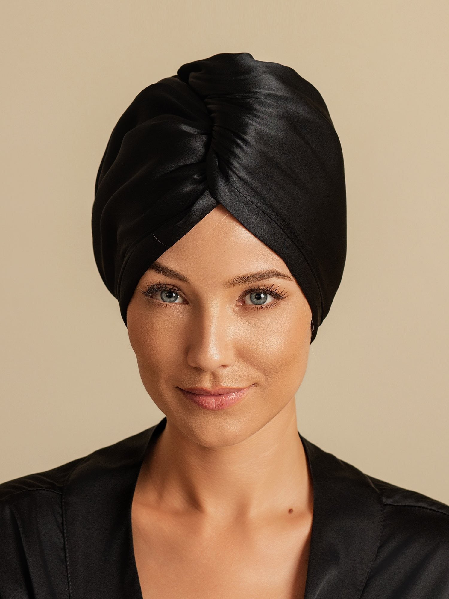 [Zwart] SilkSilky-NL Zijde Hair Towel Wrap 003,