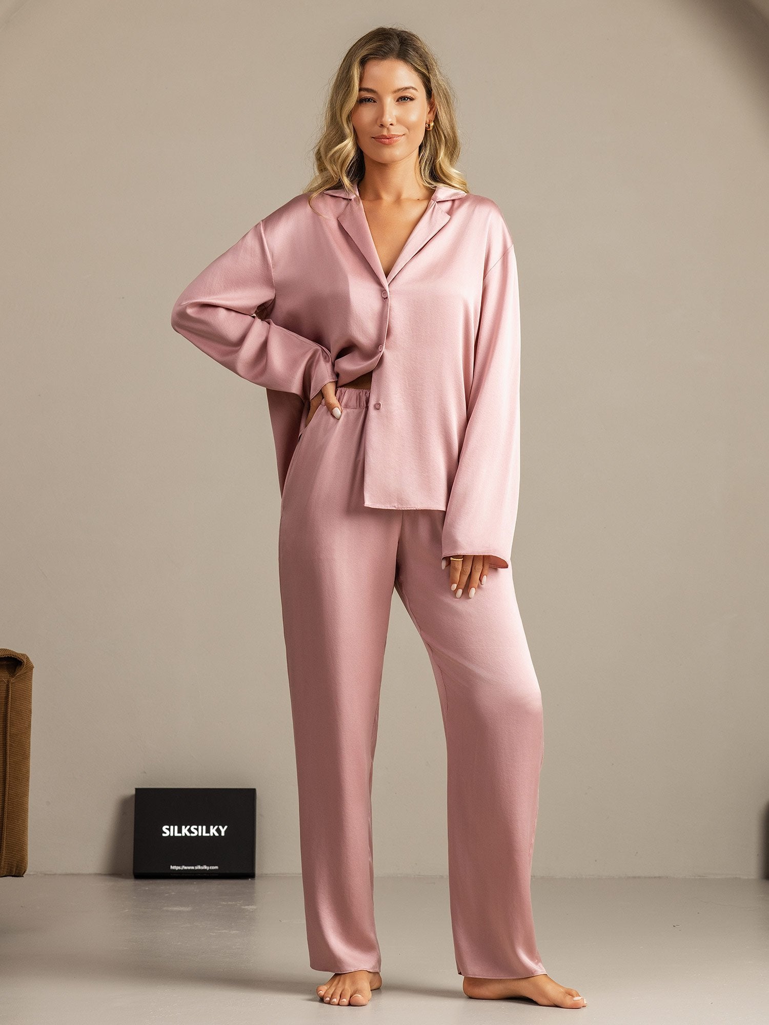 [Perzikhuid] SilkSilky-NL 19Momme Zijde Inkeping Dames Pyjama Set 003