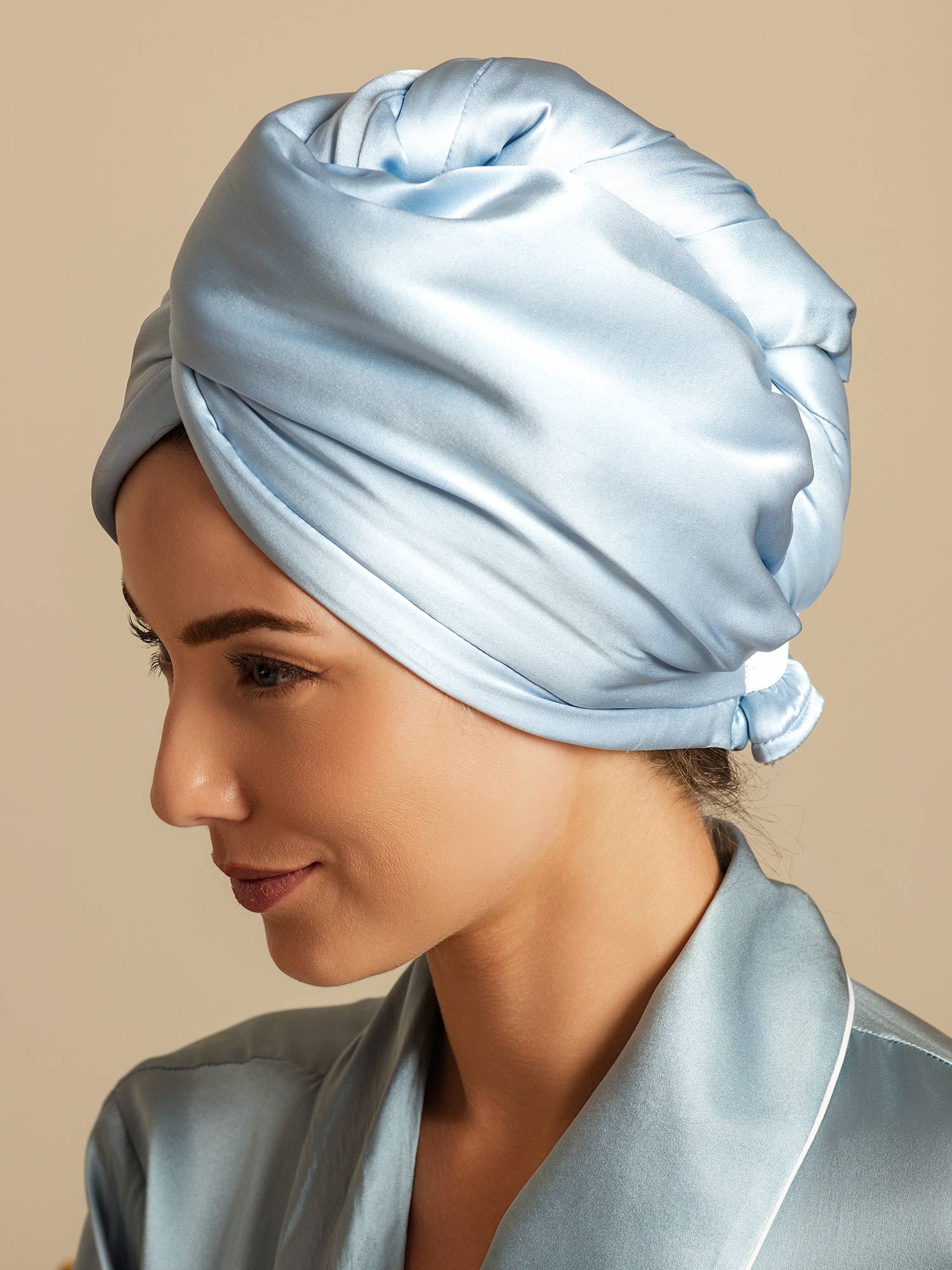 [Hemelsblauw] SilkSilky-NL Zijde Hair Towel Wrap 004,