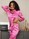 SilkSilky-NL Lange Mouw Revers Dames Pyjama Set RodeRoos 005