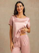 [Perzikhuid] SilkSilky-NL 19Momme Korte Mouw Dames Pyjama Set 003