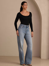 [Zwart] SilkSilky-NL Long Sleeve U-hals Dames T-Shirt 006