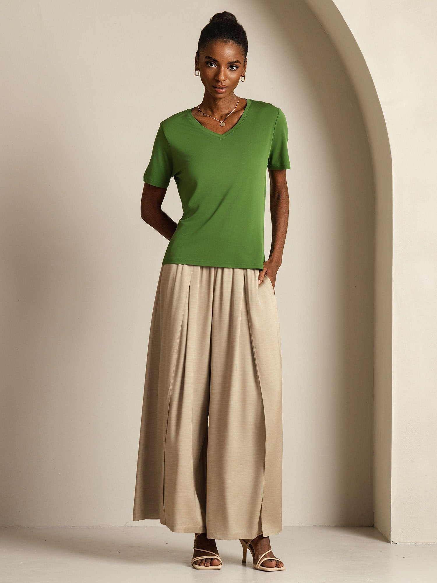 [Groen] SilkSilky-NL Zijde Womens T-Shirt 009