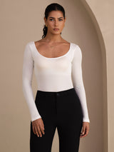 [Wit] SilkSilky-NL Long Sleeve U-hals Dames T-Shirt 001