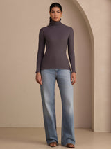 [Donkergrijs] SilkSilky-NL Long Sleeve Turtle Neck Dames T-Shirt 005
