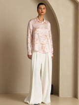 [Roze] SilkSilky-NL Long Sleeve Lapel Collar Dames Blouse 005