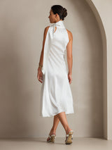 [Wit] SilkSilky-NL 19Momme Stretch Silk Charmeuse Sleeveless Tie Neck Jurk 002