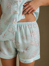 [Hemelsblauwe Bloemen] SilkSilky-NL Short Sleeve Notch Collar Dames Pyjama Set 006