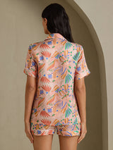 [Roze Fauna] SilkSilky-NL Short Sleeve Notch Collar Dames Pyjama Set 002