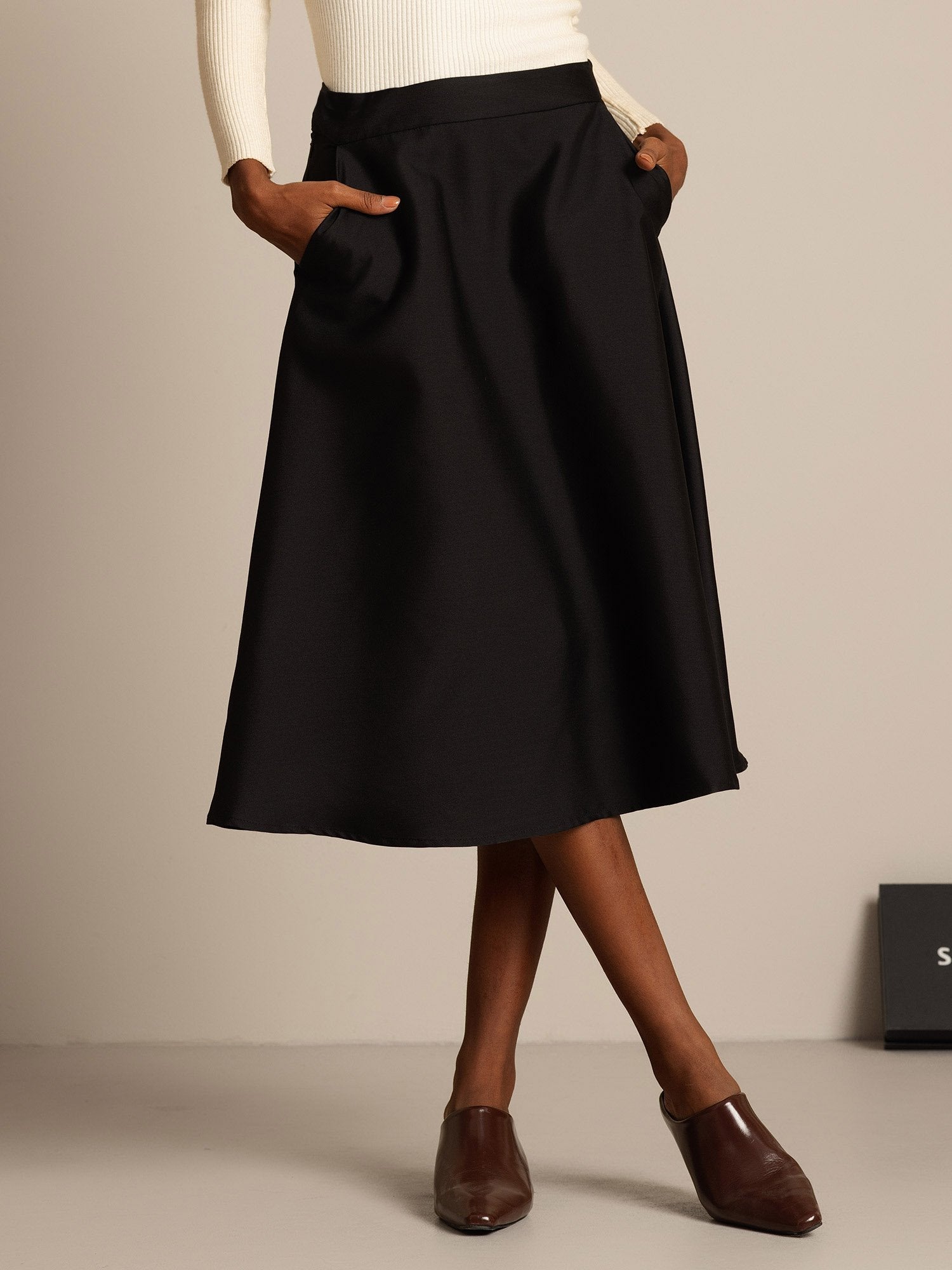 [Zwart] SilkSilky-NL 32Momme Zijde Skirt 001