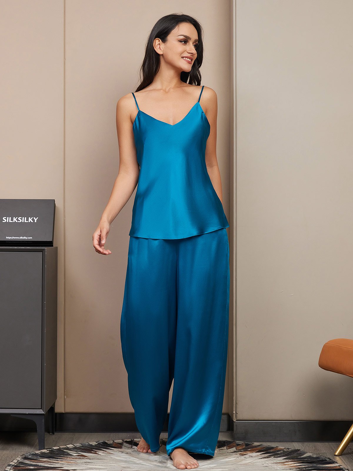 [Koningsblauw] SilkSilky-NL V-Hals Cami-Set 003