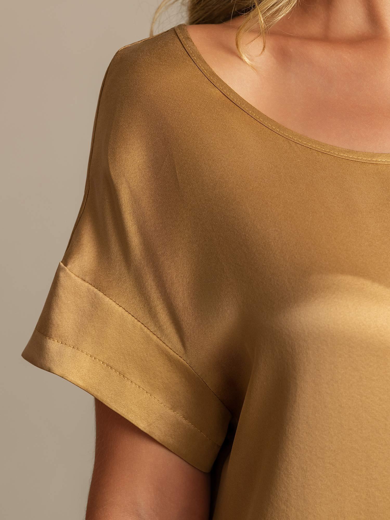 [Tan] SilkSilky-NL 19Momme Zijde Ronde Hals Nachthemd 004