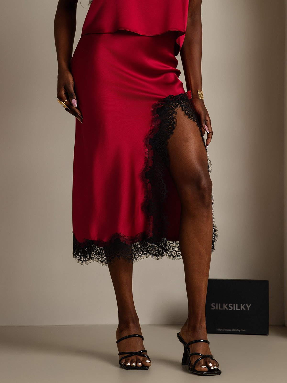SilkSilky-NL 19Momme Zijde Skirt Wijn 007