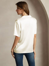 [Ivoor] SilkSilky-NL Short Sleeve Lapel Collar Dames Blouse 002