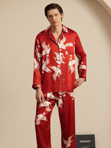 [Wijn] SilkSilky-NL Long Sleeve Notch Collar Heren Pyjama Set 006