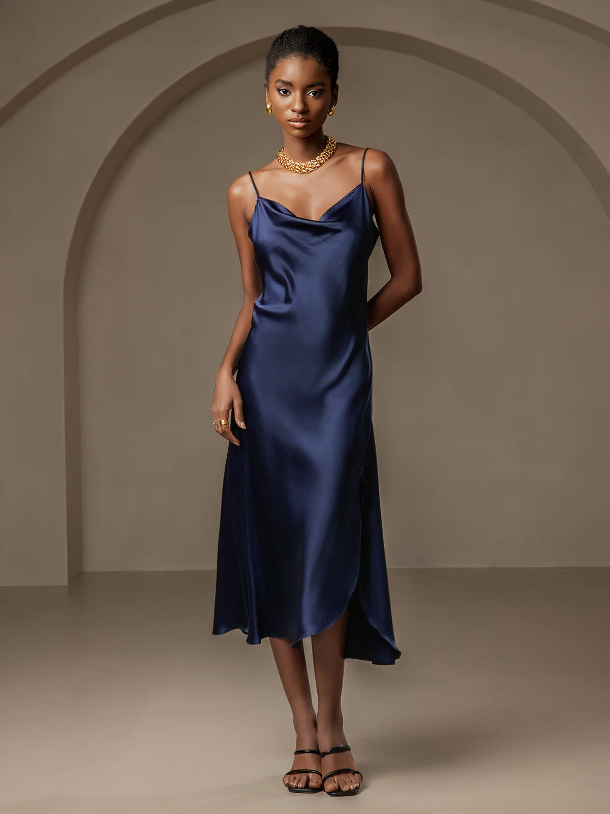 [Donkerblauw] SilkSilky-NL 19Momme Dress 001