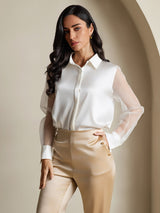 [Wit] SilkSilky-NL Long Sleeve Lapel Collar Dames Blouse 001