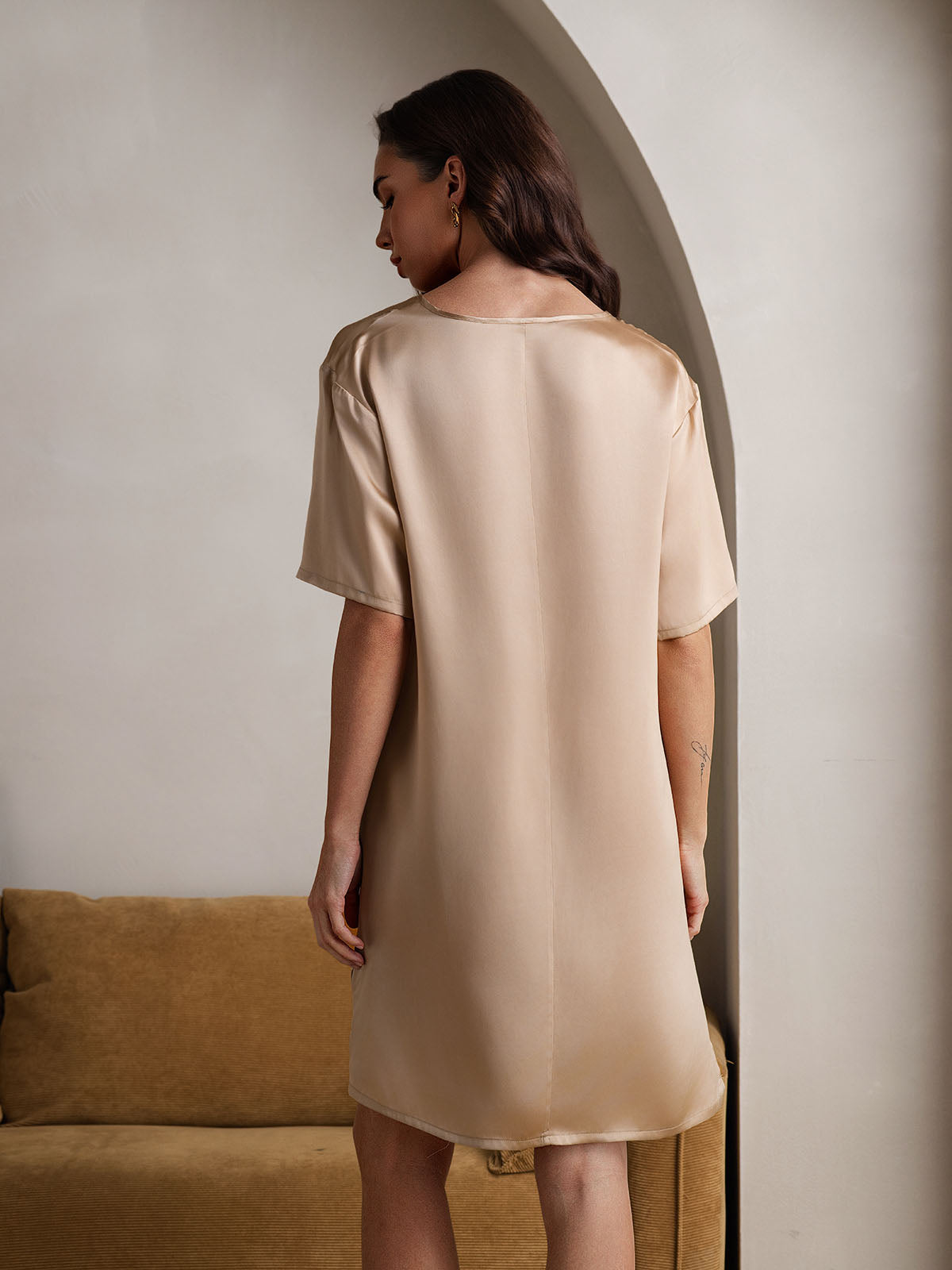 [Champagne] SilkSilky-NL V-Hals Nachthemd 002