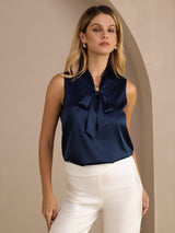 [Donkerblauw] SilkSilky-NL Sleeveless Tie Neck Cami-Top 005