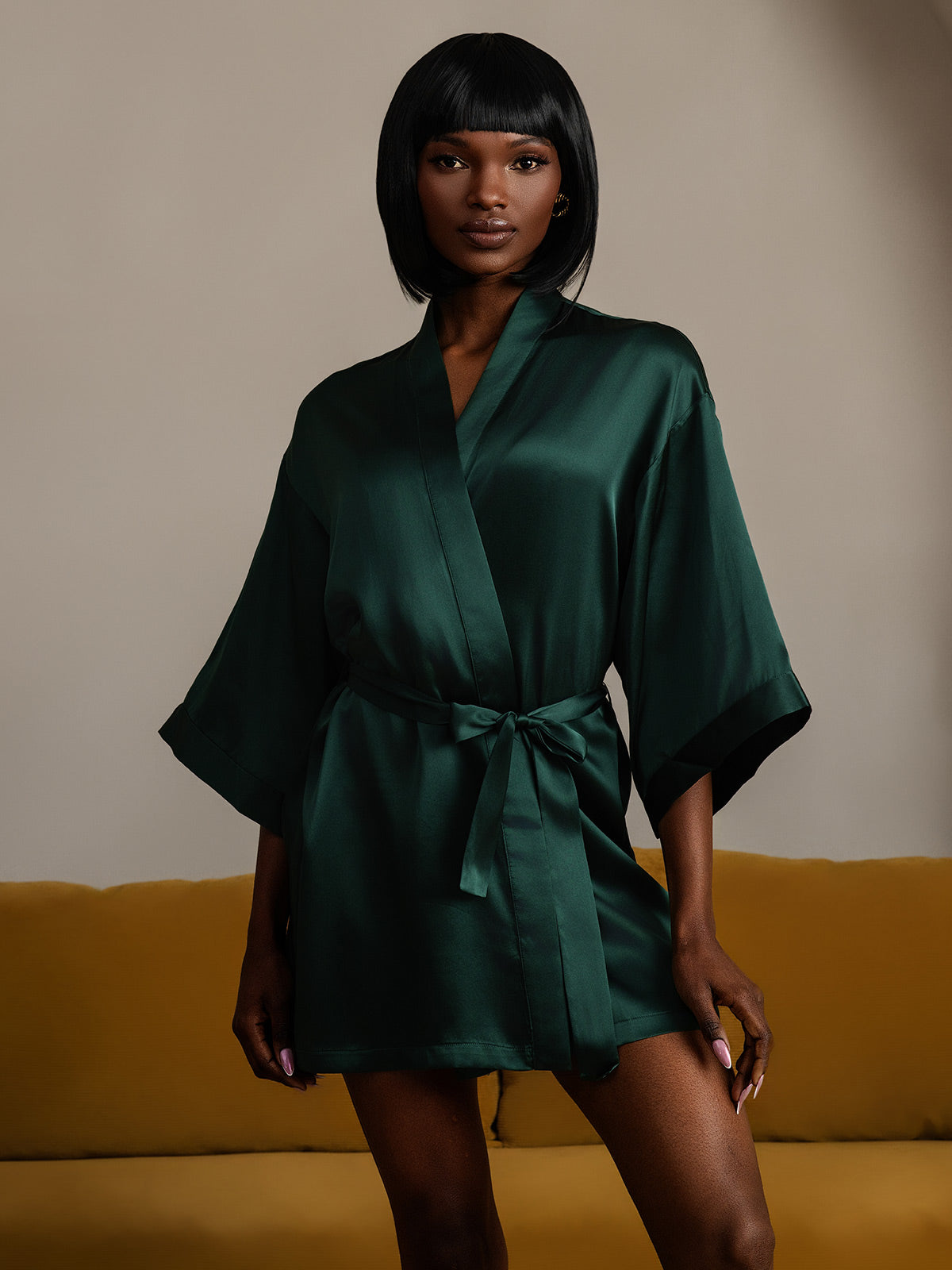 [Donkergroen] SilkSilky-NL Womens Robe 006