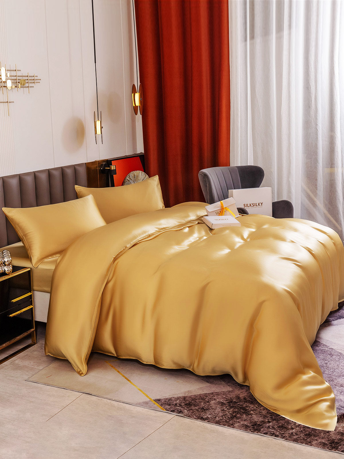 SilkSilky NL 19Momme Pure Silk Bedding Set Champagne 005