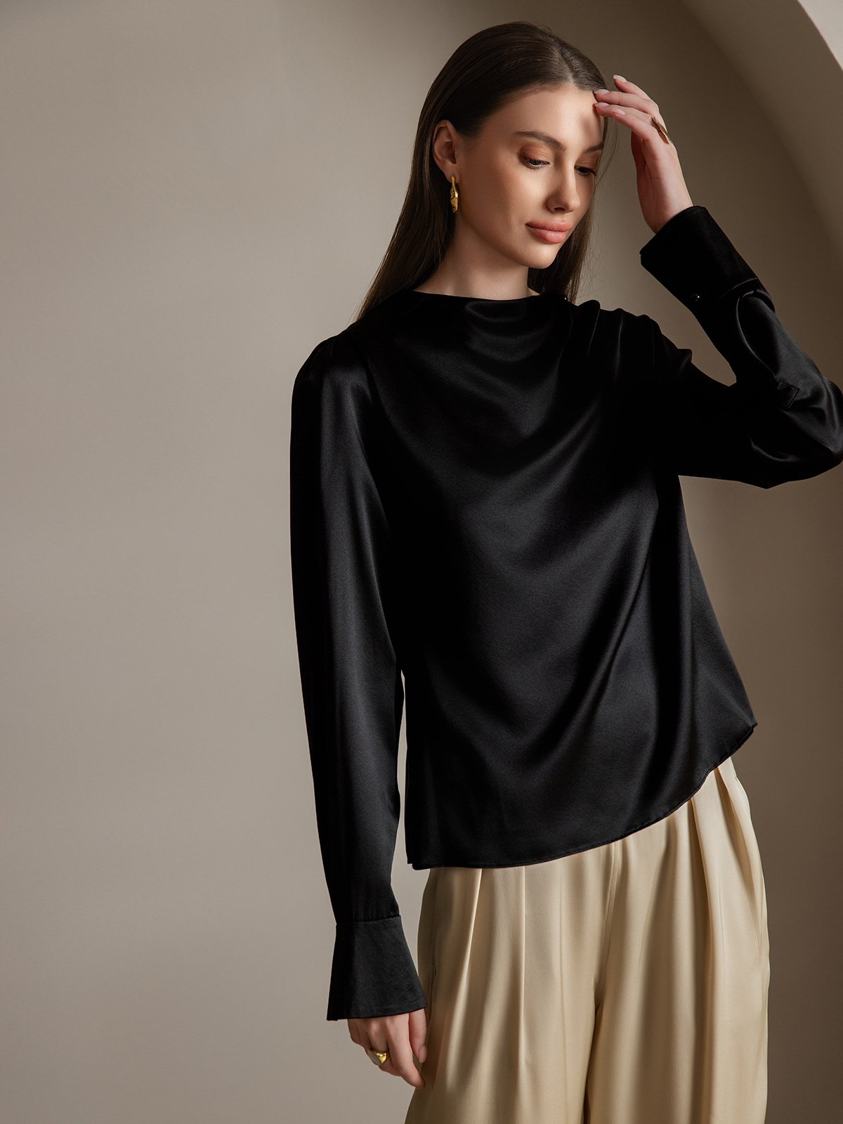 [Zwart] SilkSilky-NL 19Momme Zijde Womens Shirt 006