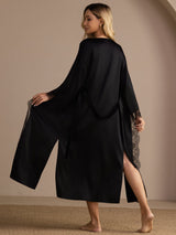 [Zwart] SilkSilky-NL 3/4 Sleeve Womens Robe 002