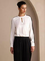 [Wit] SilkSilky-NL Long Sleeve Keyhole Neck Blouse 004