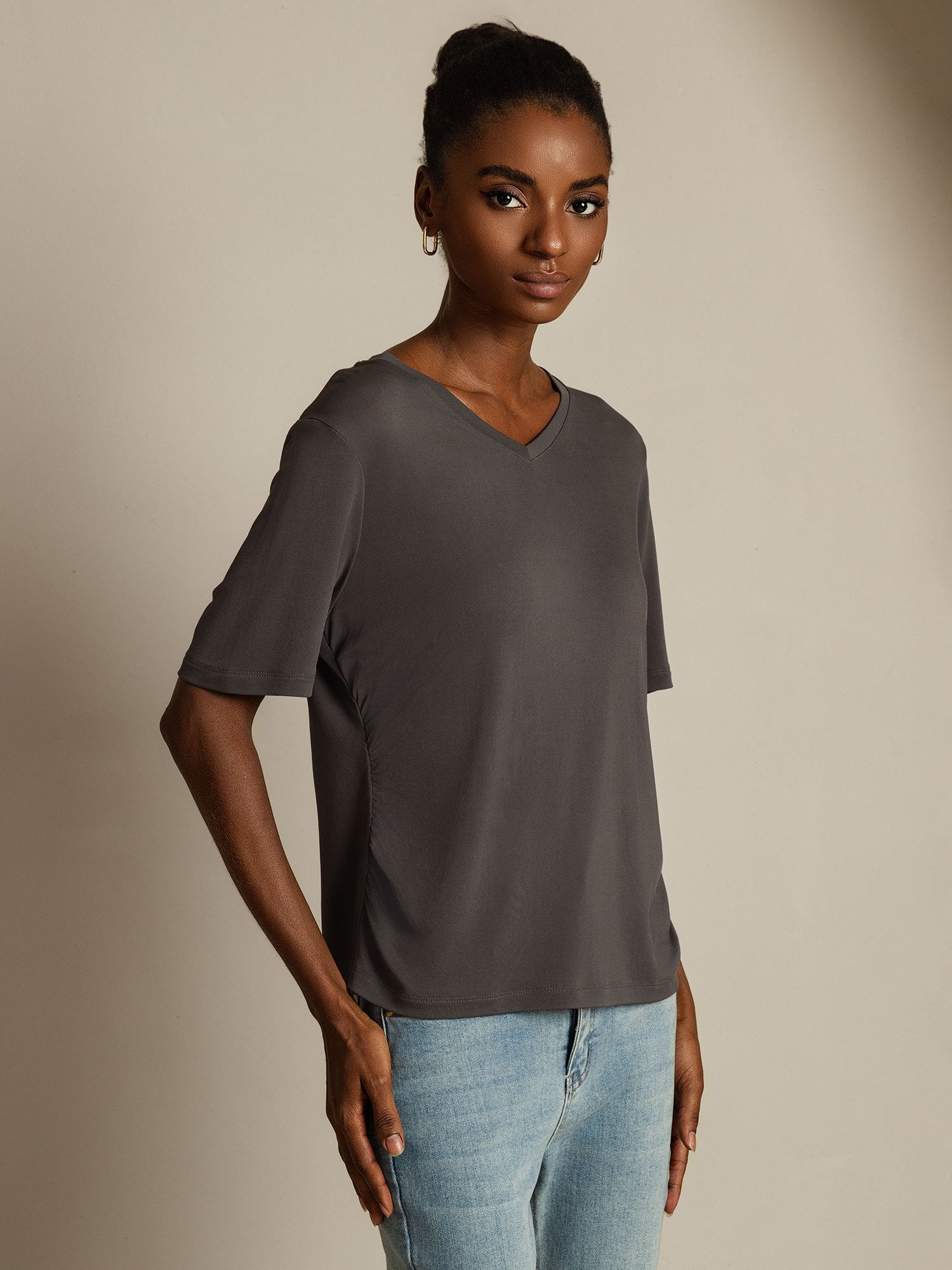 [Grijs] SilkSilky-NL Zijde Womens T-Shirt 001