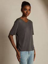[Grijs] SilkSilky-NL Korte Mouw V Hals Dames T-Shirt 001