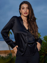 [Zwart] SilkSilky-NL Long Sleeve Lapel Collar Dames Blouse 003