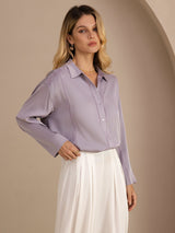 [Paars] SilkSilky-NL Long Sleeve Lapel Collar Blouse 004