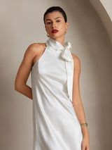 [Wit] SilkSilky-NL 19Momme Stretch Silk Charmeuse Sleeveless Tie Neck Jurk 003