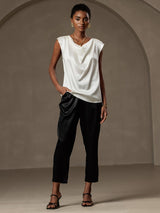 [Wit] SilkSilky-NL Cap Sleeve Cowl Neck Dames T-Shirt 004